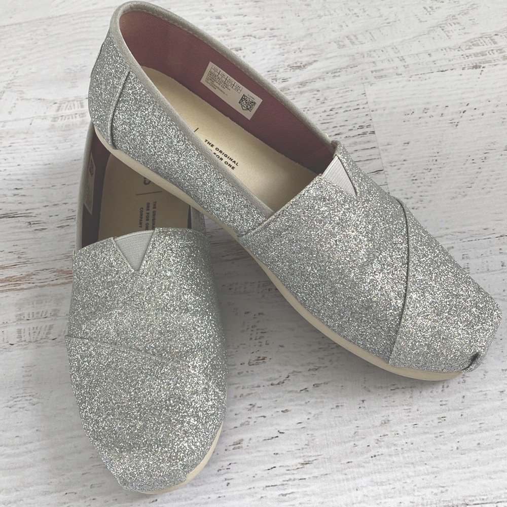 TOMS Silver Shine Shoes Size 7